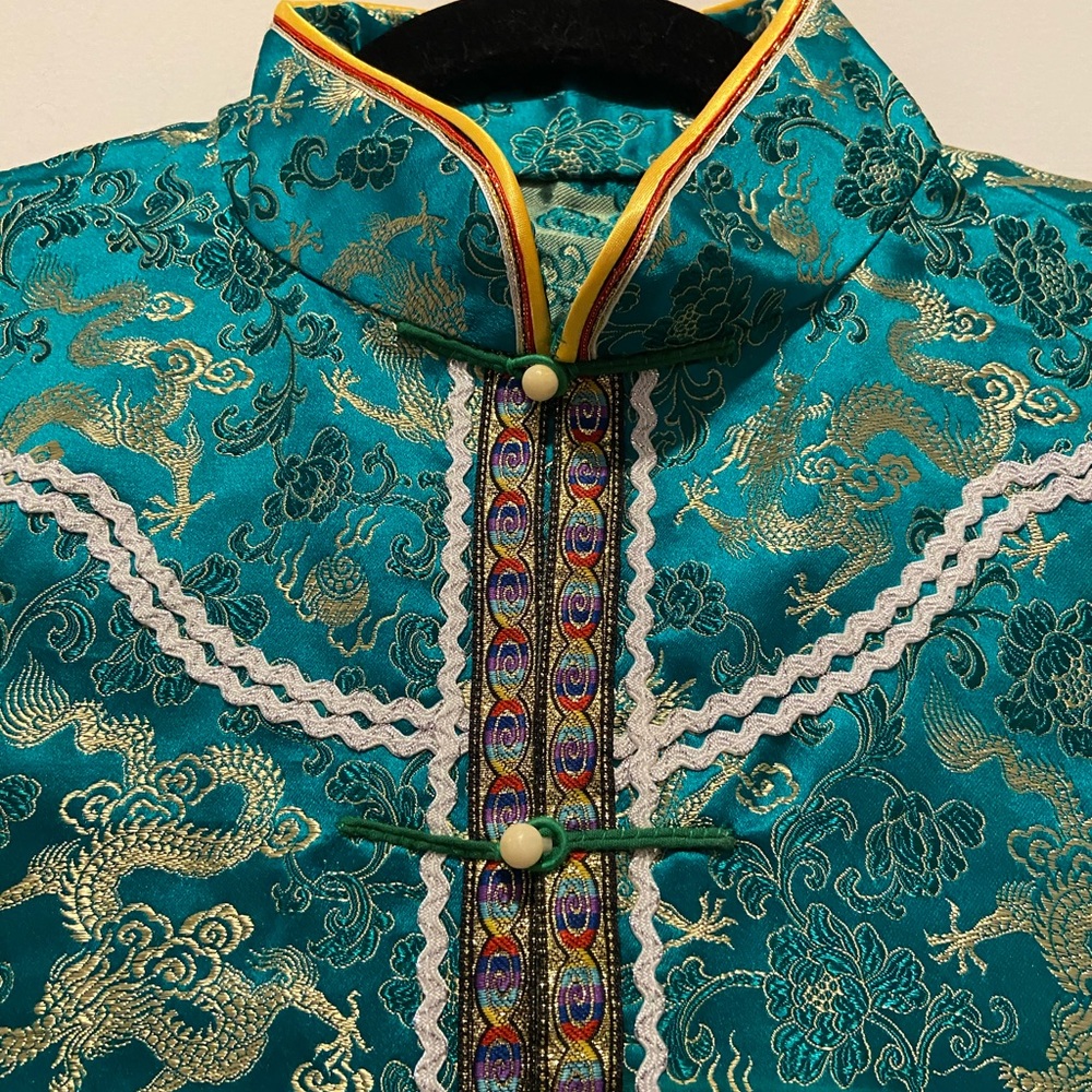 Teal and Gold Dragon Embroidered Shirt